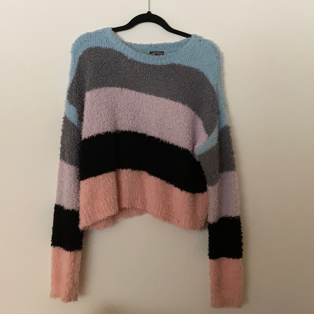 Striped multicolor fuzzy sweater